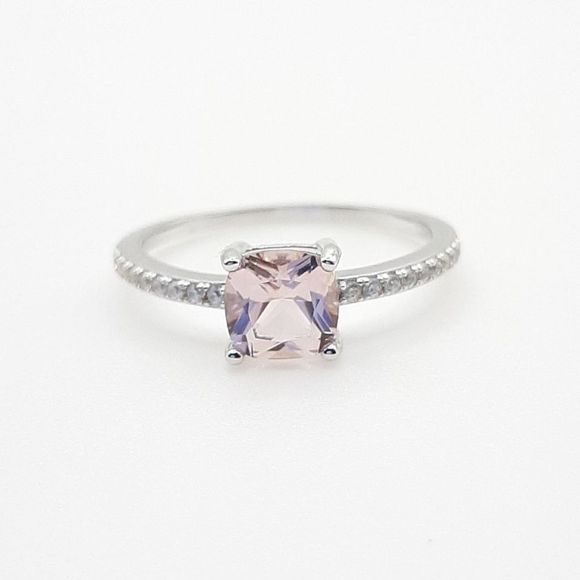 None Jewelry - Created Morganite Cushion Cut Sterling Ring
